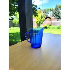 Vintage Cobalt Blue Creamer, Aurora Hazel Atlas Small Pitcher 1930s, Kitchen